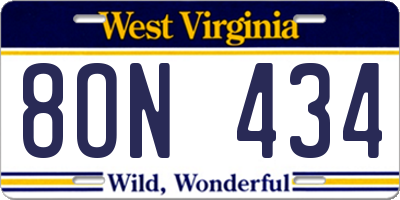 WV license plate 8ON434