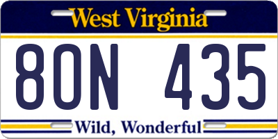 WV license plate 8ON435
