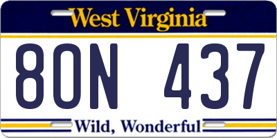 WV license plate 8ON437