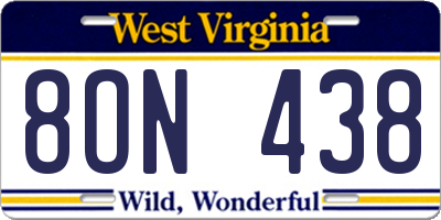 WV license plate 8ON438