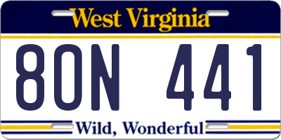 WV license plate 8ON441