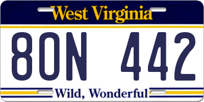 WV license plate 8ON442