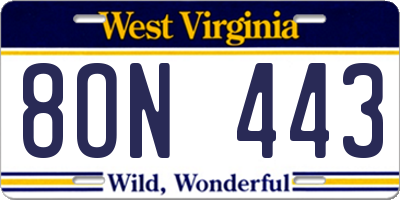 WV license plate 8ON443