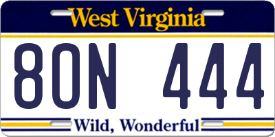 WV license plate 8ON444