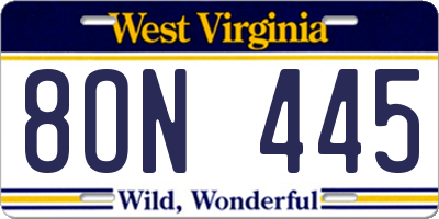 WV license plate 8ON445