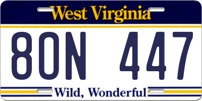 WV license plate 8ON447
