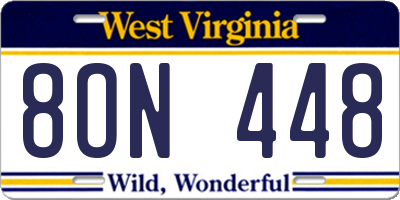 WV license plate 8ON448