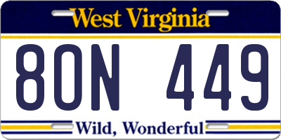 WV license plate 8ON449