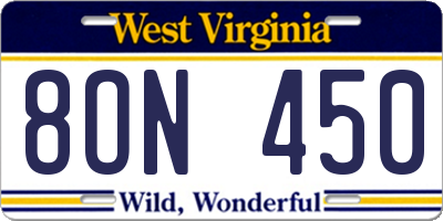 WV license plate 8ON450