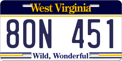 WV license plate 8ON451