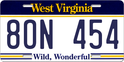 WV license plate 8ON454