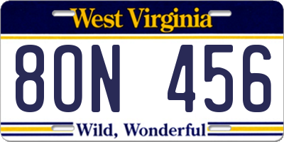 WV license plate 8ON456
