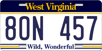 WV license plate 8ON457