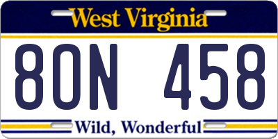 WV license plate 8ON458