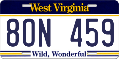 WV license plate 8ON459
