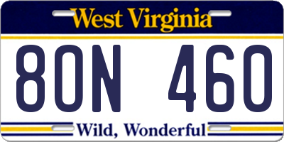 WV license plate 8ON460