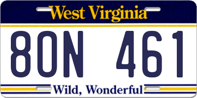 WV license plate 8ON461