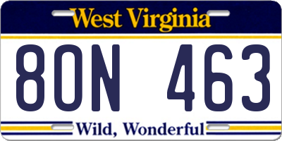 WV license plate 8ON463