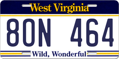 WV license plate 8ON464