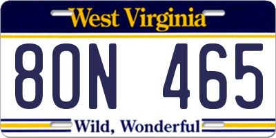 WV license plate 8ON465