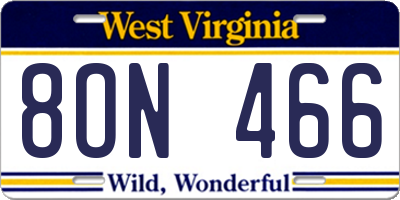 WV license plate 8ON466