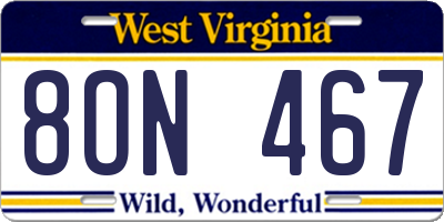WV license plate 8ON467