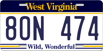WV license plate 8ON474