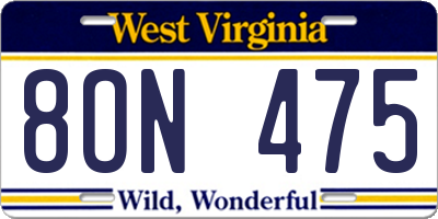 WV license plate 8ON475