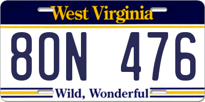 WV license plate 8ON476