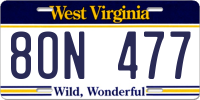 WV license plate 8ON477