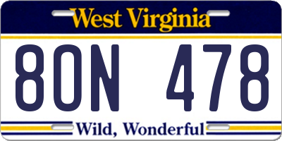 WV license plate 8ON478