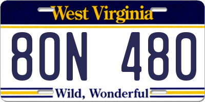 WV license plate 8ON480