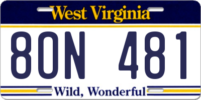 WV license plate 8ON481