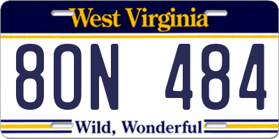WV license plate 8ON484
