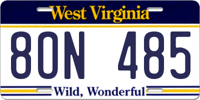 WV license plate 8ON485