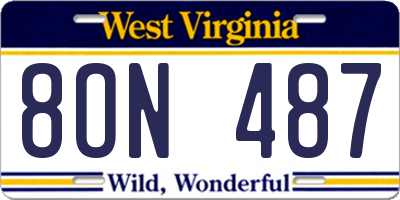 WV license plate 8ON487