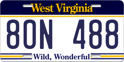 WV license plate 8ON488