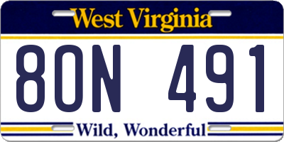 WV license plate 8ON491
