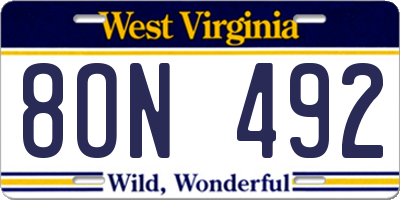 WV license plate 8ON492