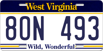 WV license plate 8ON493