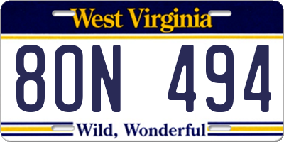WV license plate 8ON494