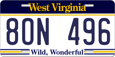 WV license plate 8ON496