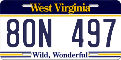 WV license plate 8ON497