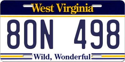 WV license plate 8ON498