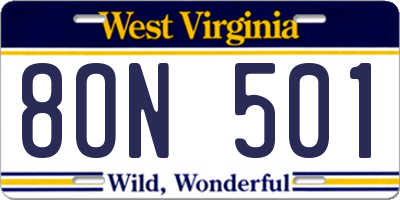 WV license plate 8ON501
