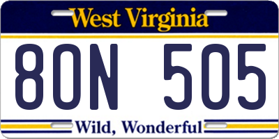 WV license plate 8ON505