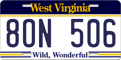 WV license plate 8ON506