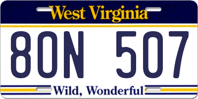 WV license plate 8ON507