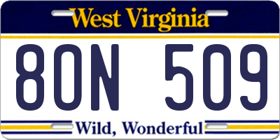 WV license plate 8ON509