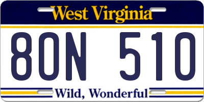WV license plate 8ON510